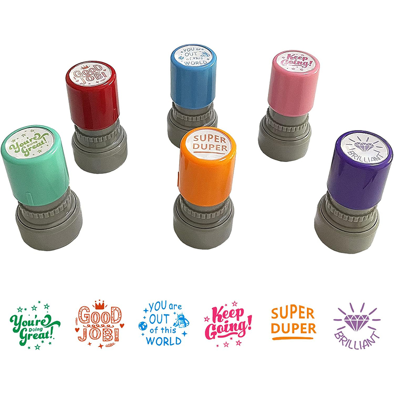 WAFJAMF Pack of 6 Sorted Teacher Stamp Teachers Self-Inking Rubber Stamps Teacher Review Photosensitive Stamps Behavior Stamps for Education Good Job-6pcs